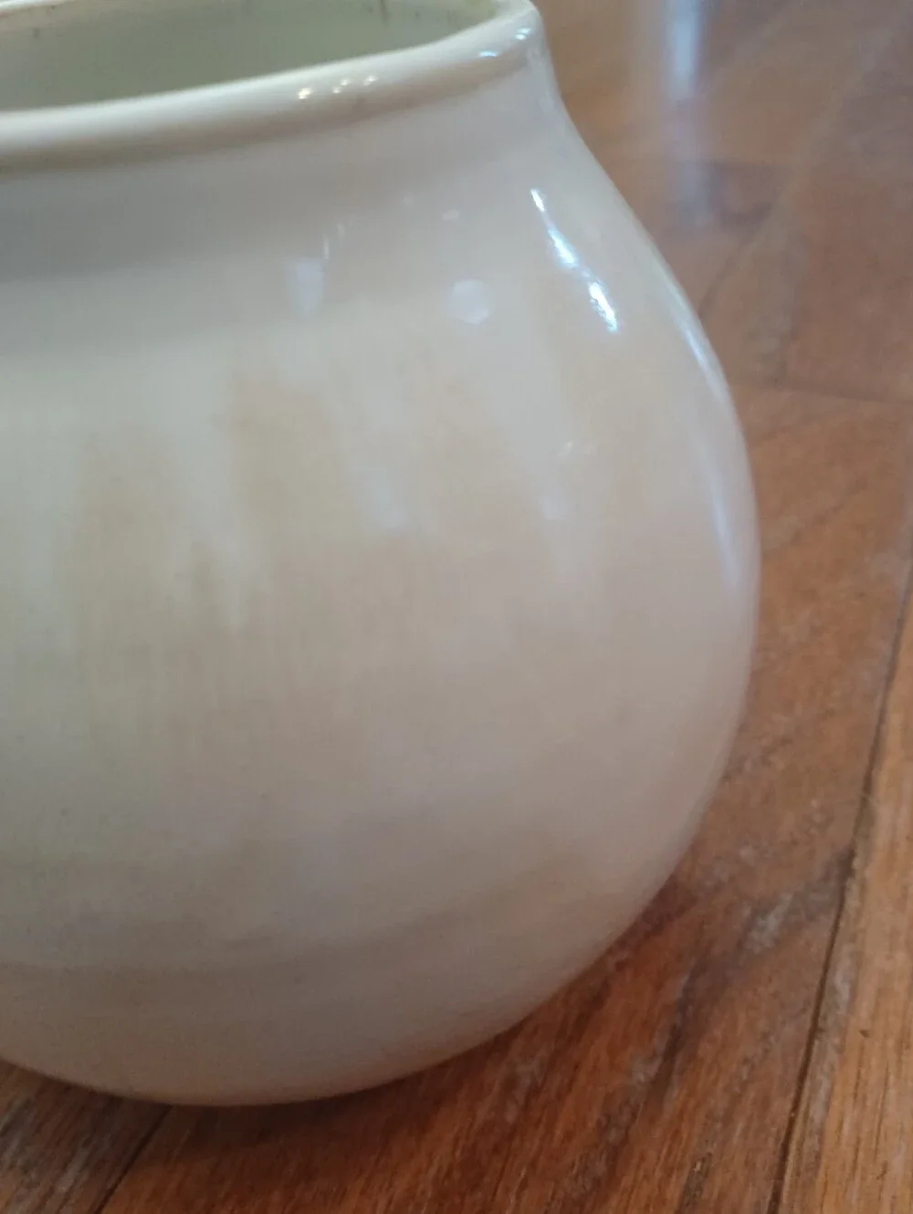 Vintage Mid Century Studio Pottery Spherical Vase Cream Glaze Signed 5